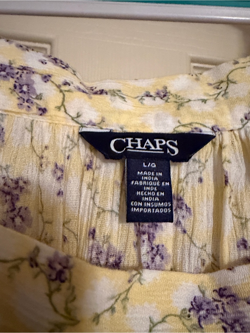 Chaps Top Womens Large Yellow Square Neck Gauze Floral Print Long Sleeve Blouse - Picture 3 of 3